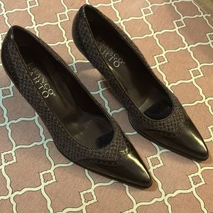 Womens Franco Sarto Wingtip Leather & Tweed Pump